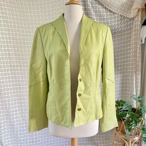 90s Y2K Vintage Lime Green Leather Button Blazer Jacket Size Large Mod Retro